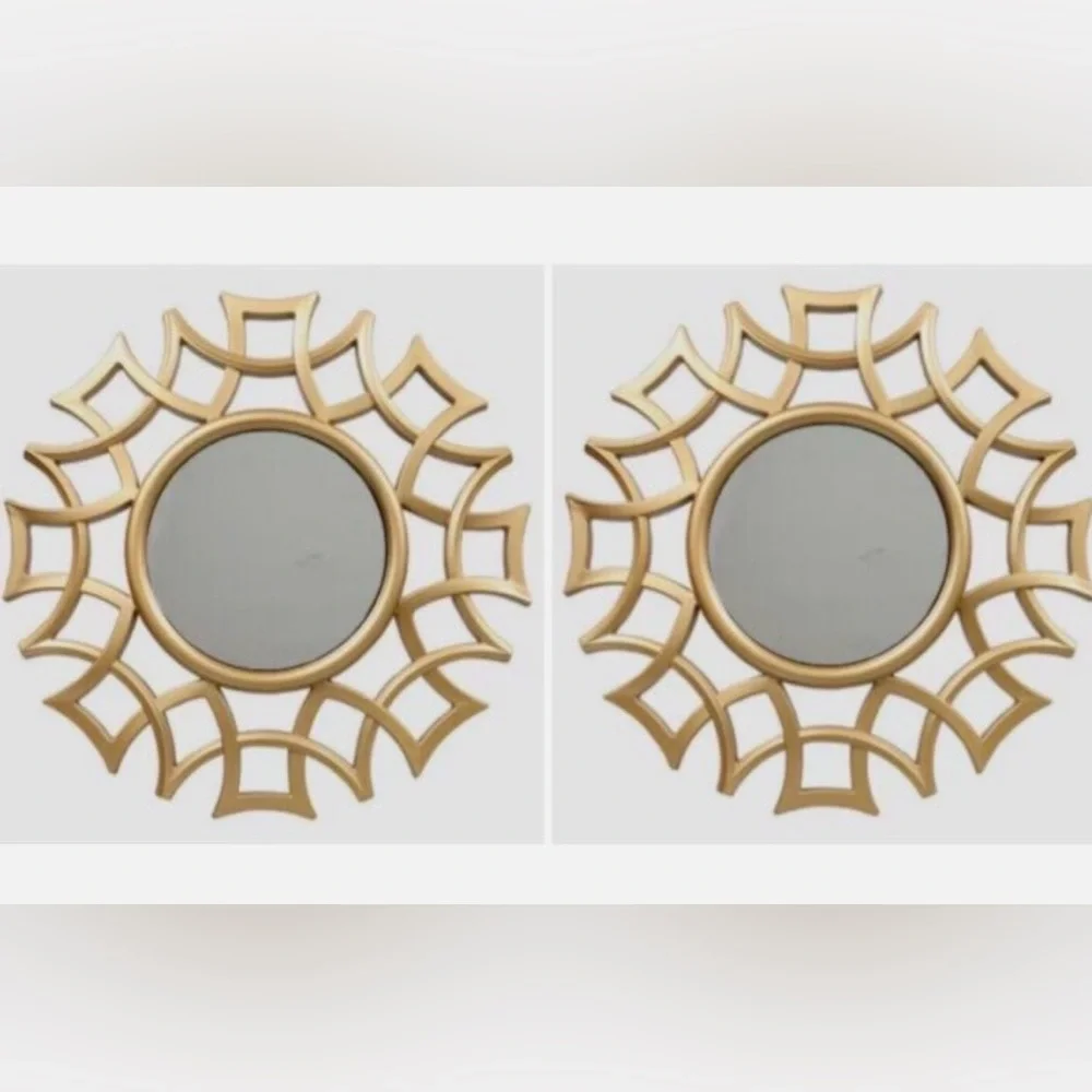 Two (2) Gold Starburst Sunburst Glass Accent Mirrors 10